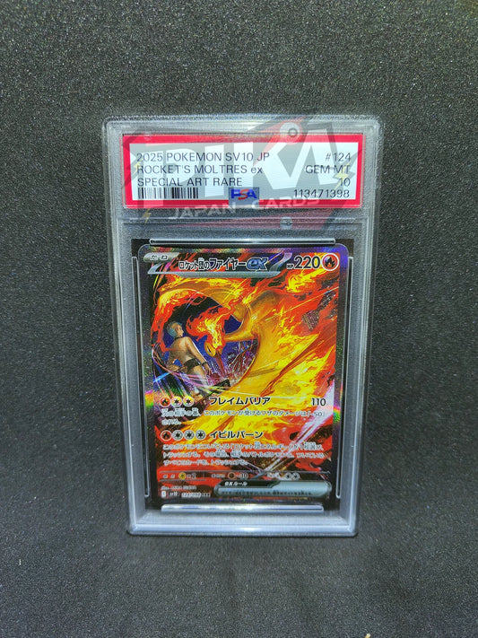 Pokémon card PSA 10 Team Rocket's Moltres ex SAR 124/098 SV10 Glory of Team Rocket Jap