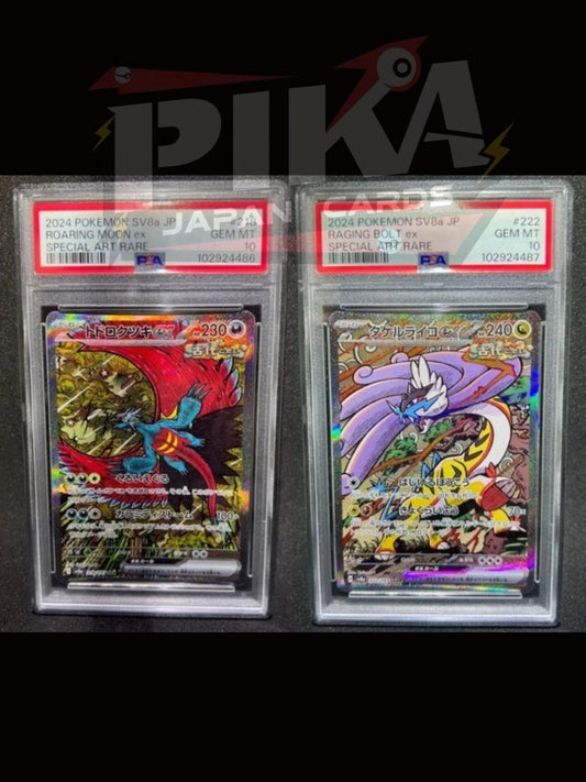 Pokémon card PSA 10 Sequenziale Roaring Moon 218 Raging Bolt 222 sv8a Terastal Festival ex JAP