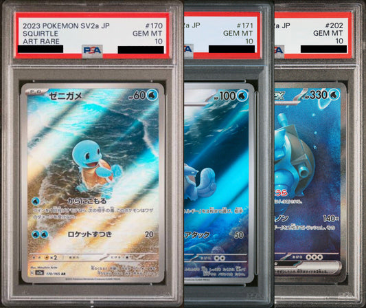 Pokemon card PSA 10 Sequenziale Squirtle, Wartortle, Blastoise set 151 JAP